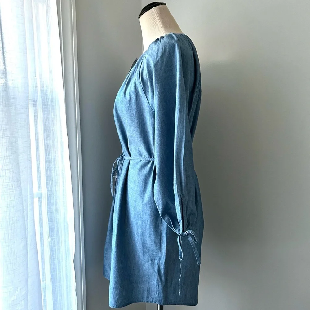 🌸NWT J. Crew Button Down Chambray Dress. Tie Waist. Size: Petite Medium - Picture 8 of 16